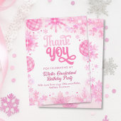 Winter Onederland Pink Snowflake First Birthday Bedankkaart