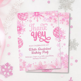 Winter Onederland Pink Snowflake First Birthday Bedankkaart