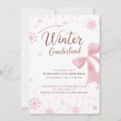 Winter Onederland Pink Snowflake First Birthday Kaart (Voorkant)