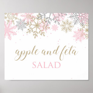 Winter Onederland Pink Snowflake Food Sign 3 Poster