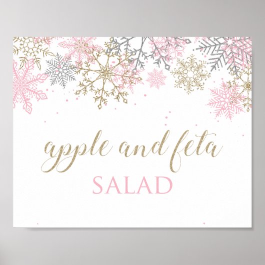 Winter Onederland Pink Snowflake Food Sign 3 Poster (Voorkant)