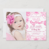 Winter Onederland Pink Snowflake Verjaardagsfoto Kaart (Voorkant)