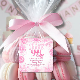 Winter Onederland Pink Snowflakes Thank You Vierkante Sticker