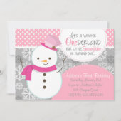 Winter ONEderland Pink Snowman Uitnodiging (Voorkant)