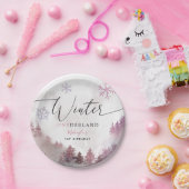 Winter ONEderland Pink Snowy Mountain Birthday Papieren Bordje (Feest)