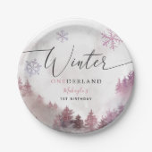 Winter ONEderland Pink Snowy Mountain Birthday Papieren Bordje (Voorkant)