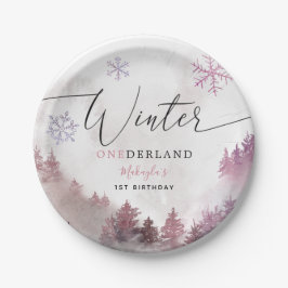Winter ONEderland Pink Snowy Mountain Birthday Papieren Bordje