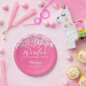 Winter ONEDERLAND Pink Winter Birthday Papieren Bordje (Feest)