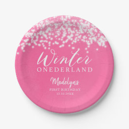 Winter ONEDERLAND Pink Winter Birthday Papieren Bordje