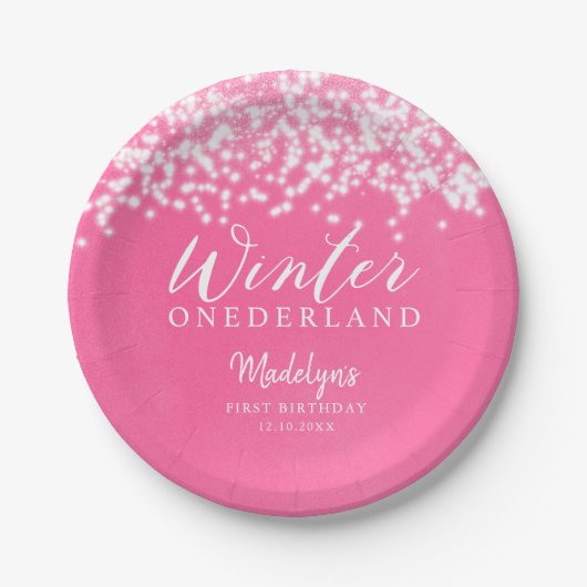 Winter ONEDERLAND Pink Winter Birthday Papieren Bordje (Voorkant)