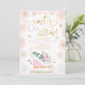 Winter ONEderland Pink Winter Sleigh 1st Birthday Kaart (Staand voorkant)