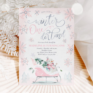 Winter ONEderland Pink Winter Sleigh 1st Birthday Kaart