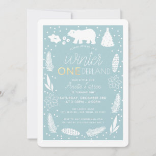Winter ONEderland Polar Bear Birthday Invitation Feestdagenkaart