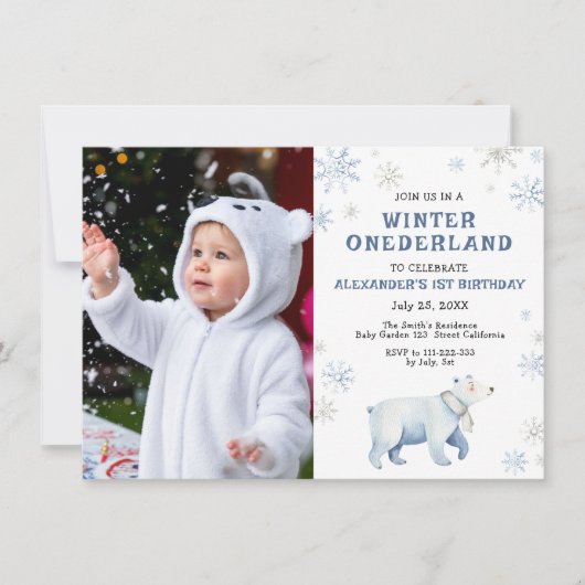 Winter Onederland Polar Beer 1e verjaardag Kaart (Voorkant)