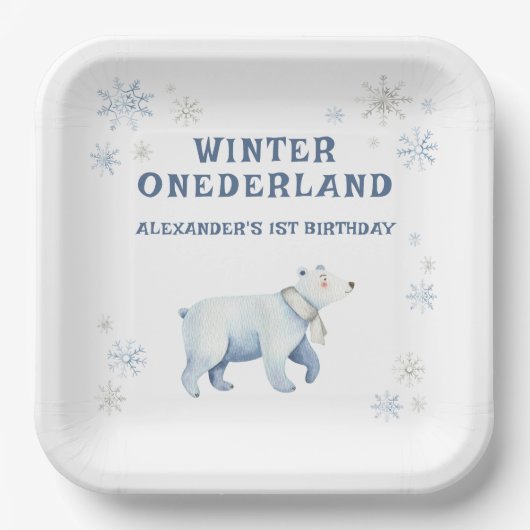 Winter Onederland Polar Beer 1e verjaardag Papieren Bordje (Voorkant)