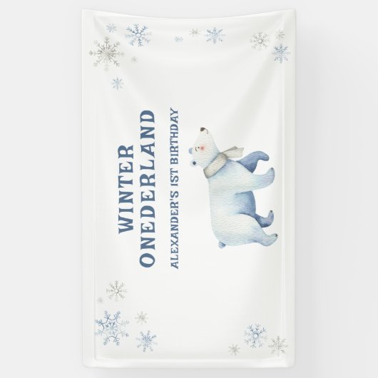 Winter Onederland Polar Beer 1e verjaardag Spandoek (Verticaal)