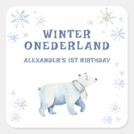 Winter Onederland Polar Beer 1e verjaardag Vierkante Sticker