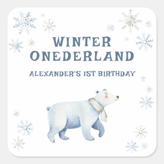 Winter Onederland Polar Beer 1e verjaardag Vierkante Sticker (Voorkant)