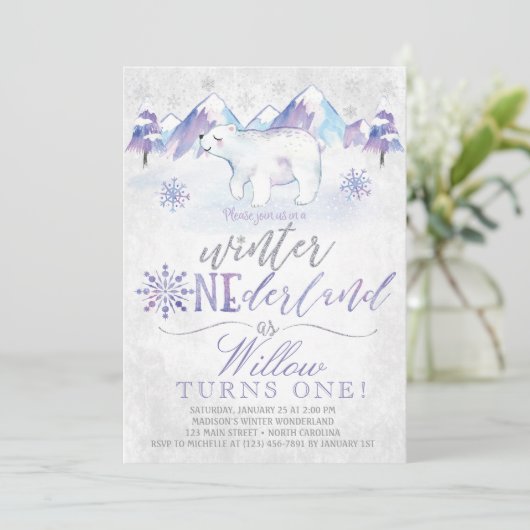 Winter ONEderland Polar Beer Birthday Uitnodiging (Staand voorkant)