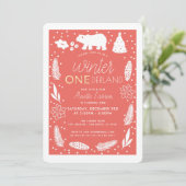 Winter ONEderland Polar Beer Birthday Uitnodiging (Staand voorkant)