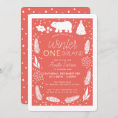 Winter ONEderland Polar Beer Birthday Uitnodiging (Voorkant / Achterkant)
