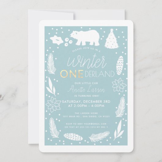 Winter ONEderland Polar Beer Birthday Uitnodiging (Voorkant)