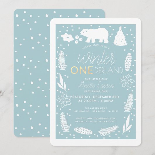 Winter ONEderland Polar Beer Birthday Uitnodiging (Voorkant / Achterkant)