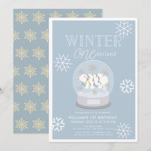 Winter Onederland Polar Beer Blauw 1e verjaardag Kaart (Voorkant / Achterkant)