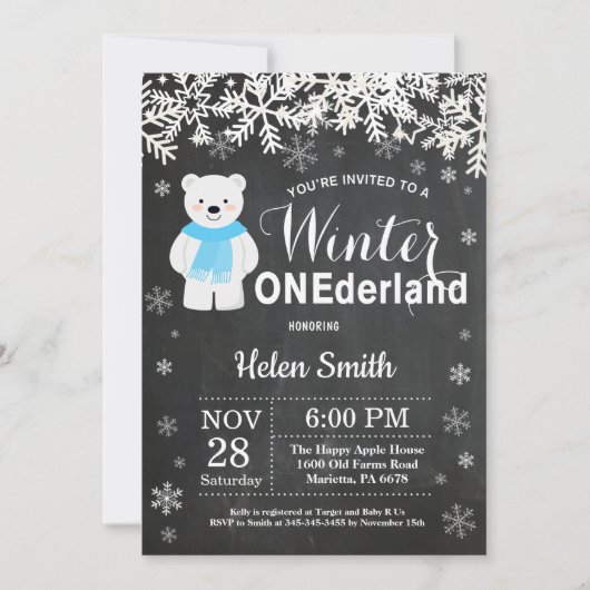 Winter Onederland Polar Beer Boy 1e verjaardag Kaart (Voorkant)