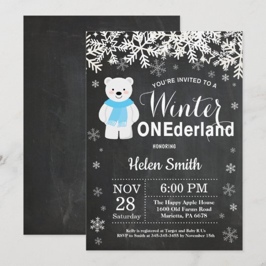 Winter Onederland Polar Beer Boy 1e verjaardag Kaart (Voorkant / Achterkant)