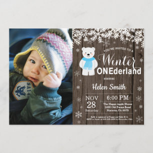 Winter Onederland Polar Beer Boy 1e verjaardag Kaart