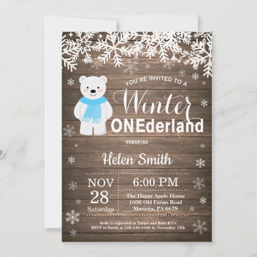 Winter Onederland Polar Beer Boy 1e verjaardag Kaart (Voorkant)