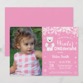 Winter Onederland Polar Beer Girl 1e verjaardag Kaart (Voorkant / Achterkant)