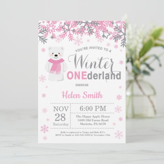 Winter Onederland Polar Beer Girl 1e verjaardag Kaart (Staand voorkant)