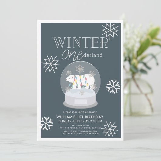 Winter Onederland Polar Beer Navy 1e verjaardag Kaart (Staand voorkant)