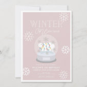 Winter Onederland Polar Beer Roze 1e verjaardag Kaart (Voorkant)