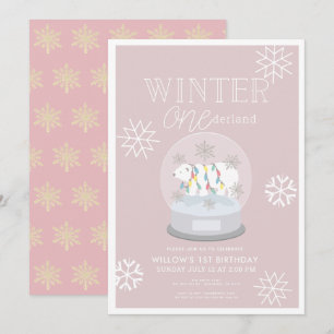Winter Onederland Polar Beer Roze 1e verjaardag Kaart