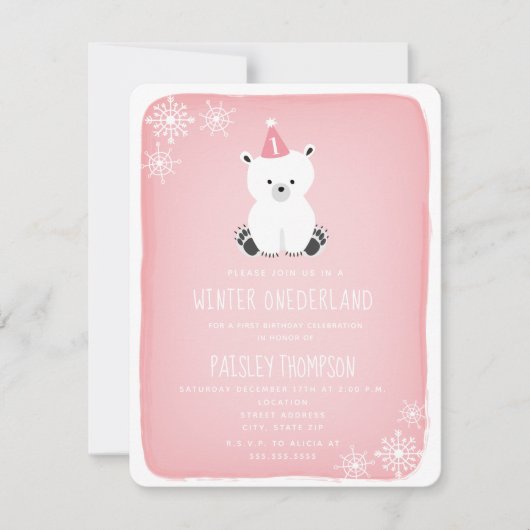 Winter Onederland Polar Beer Roze Eerste Verjaarda Kaart