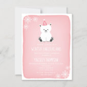 Winter Onederland Polar Beer Roze Eerste Verjaarda Magnetische Uitnodiging (Voorkant)