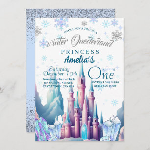 Winter Onederland Prinses 1e verjaardagsfeest Kaart