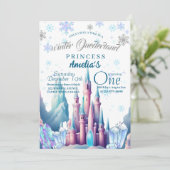Winter Onederland Prinses 1e Verjaardagsfeestje Kaart (Staand voorkant)