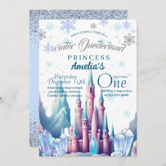 Winter Onederland Prinses 1e Verjaardagsfeestje Kaart (Voorkant / Achterkant)