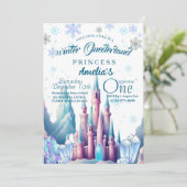 Winter Onederland Prinses 1e Verjaardagsfeestje Kaart (Staand voorkant)