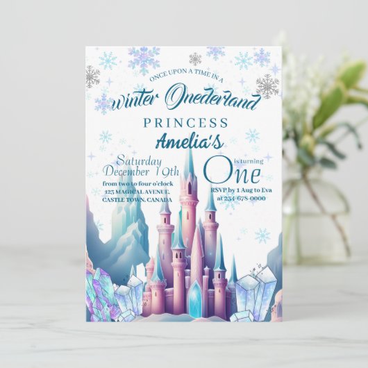 Winter Onederland Prinses 1e Verjaardagsfeestje Kaart (Staand voorkant)