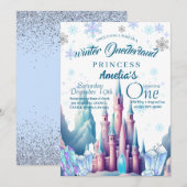 Winter Onederland Prinses 1e Verjaardagsfeestje Kaart (Voorkant / Achterkant)