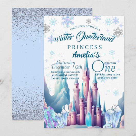 Winter Onederland Prinses 1e Verjaardagsfeestje Kaart (Voorkant / Achterkant)
