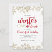 Winter Onederland Red 1st Birthday Gold Snowflakes Kaart (Voorkant)