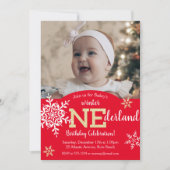 Winter ONEderland Red Gold Glitter 1st verjaardag Kaart (Voorkant)