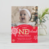 Winter ONEderland Red Gold Glitter 1st verjaardag Kaart (Staand voorkant)