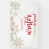 Winter ONEderland Red Gold Glitter Sneeuwvlokken Spandoek (Verticaal)